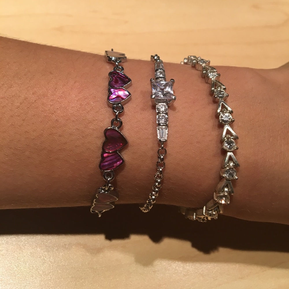 3 Purple and Silver Gemstone Bracelets Super Cute